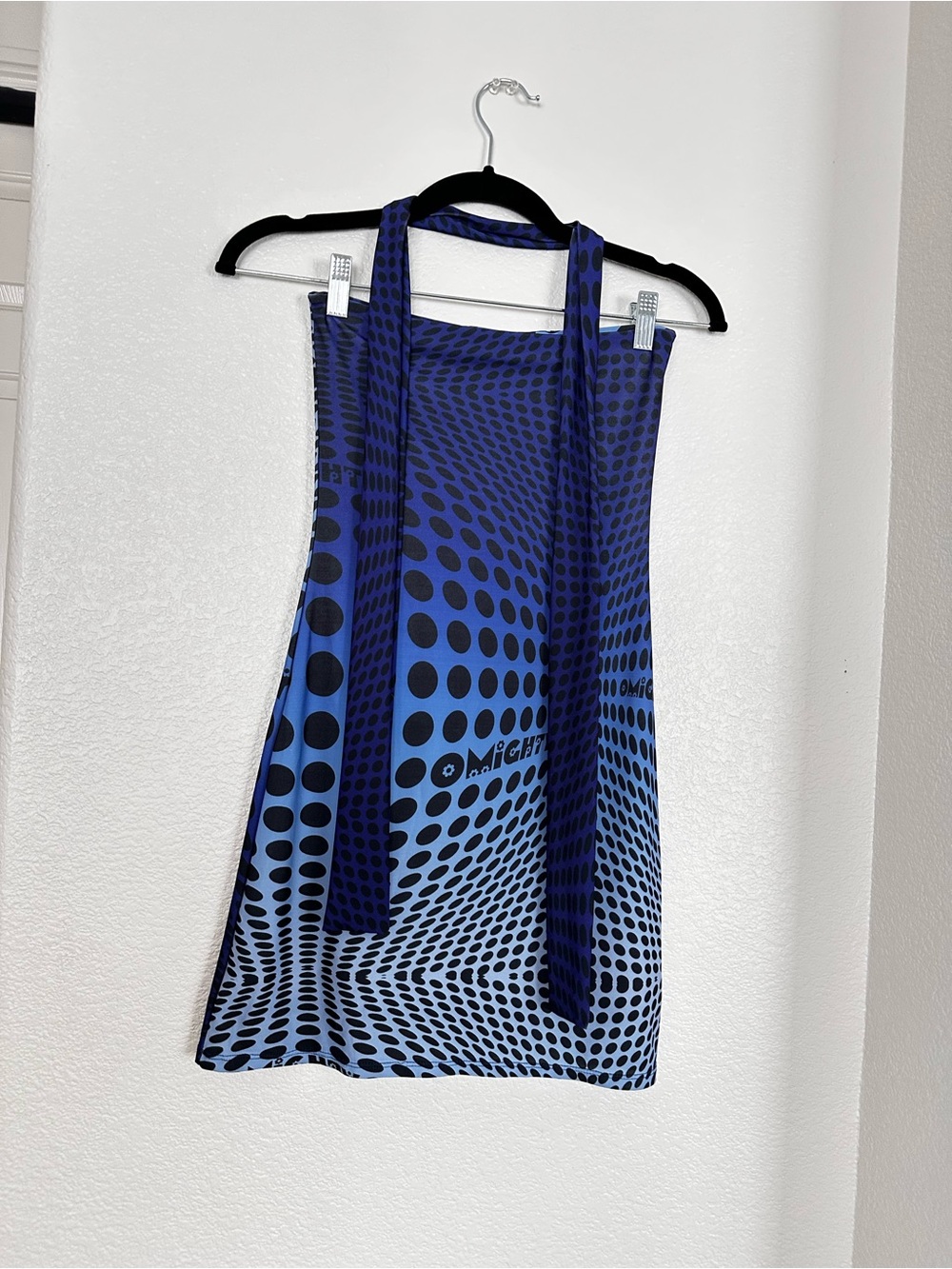 omighty Blue Ombre Polka-Dot Halter Mini Dress
